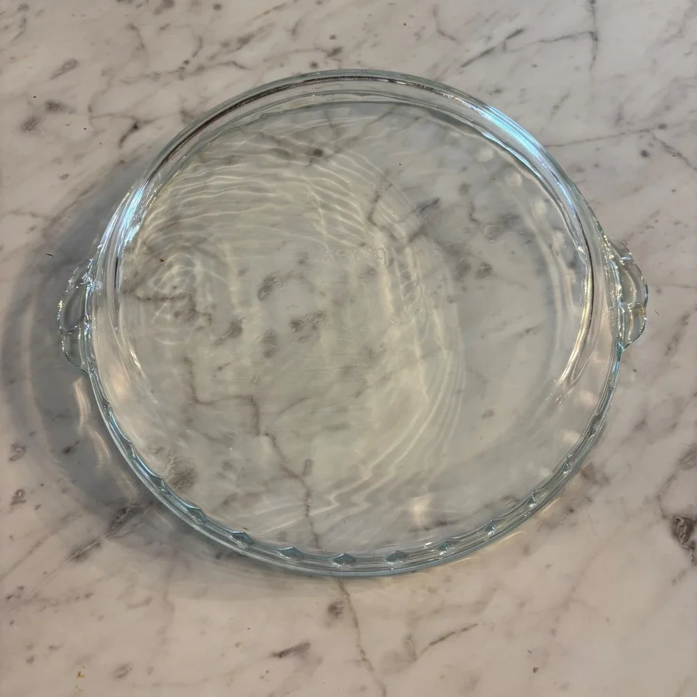 Pyrex 229 Clear Glass Pie Plate 9.5 Inch Fluted Edge Baking Dish with Handles